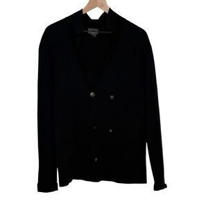 H&M Mens Size M Navy Blue Wool Blend V Neck Preppy University Cardigan Sweater